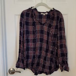 Plaid blouse with metallic stripe